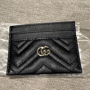 Gucci Black Quilted Leather Card Holder with Gold Double G